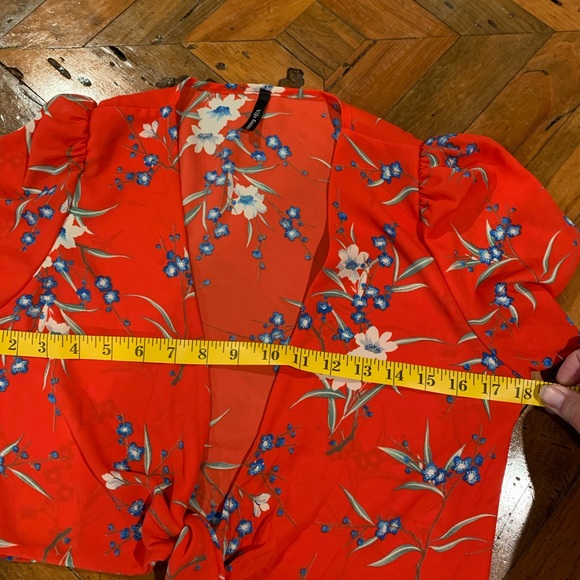 🔥🔥🔥Red Orange floral two-piece crop short set - Picture 11 of 12